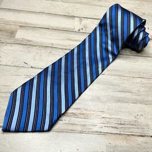 Paul Fredrick Neck Tie Men 100% Italian Silk Striped Blue Woven Business Wedding